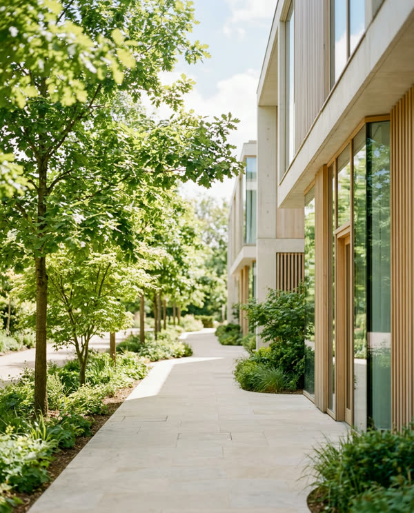 A tree-lined path outside a clinic