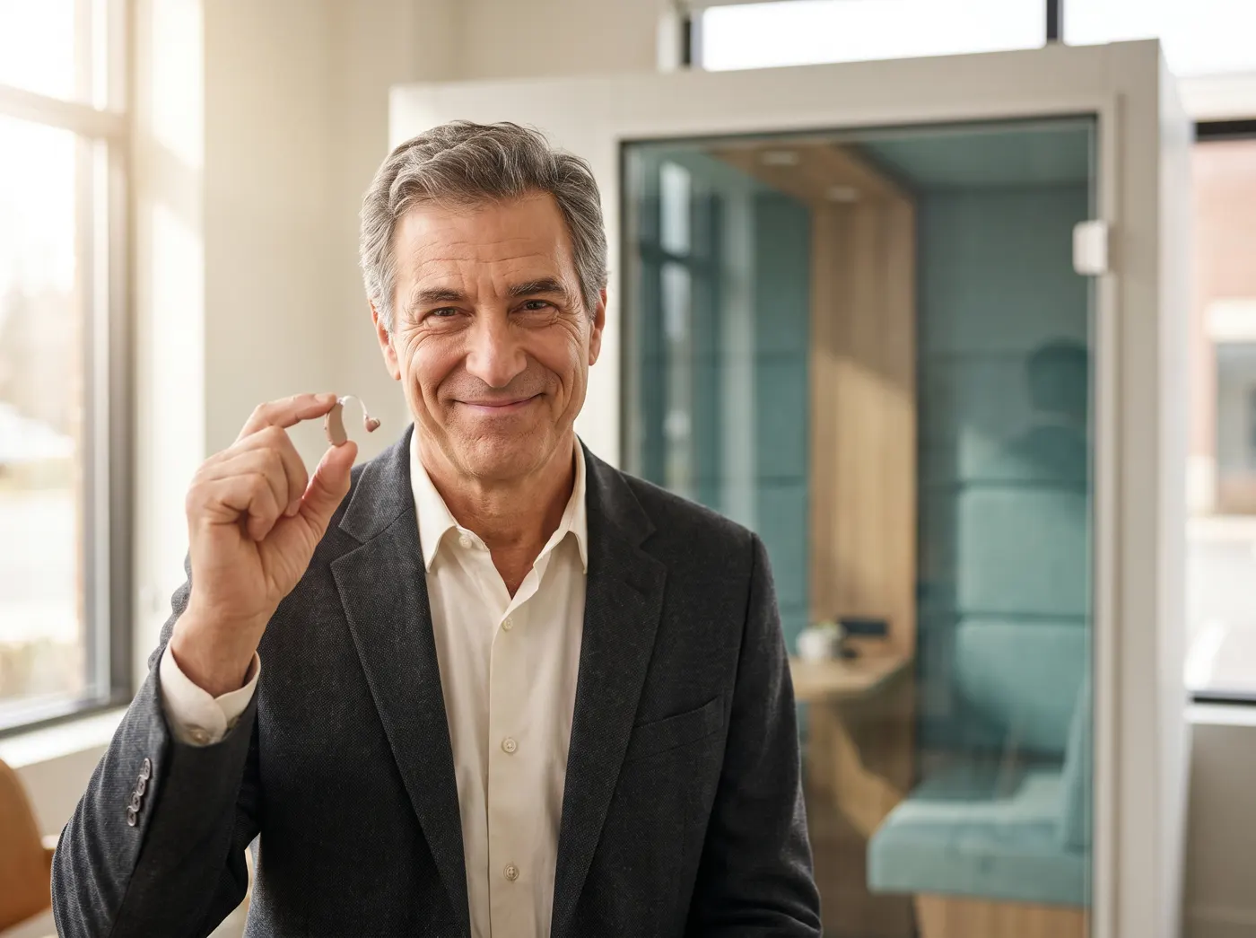 An audiologist practice owner in his hearing clinic